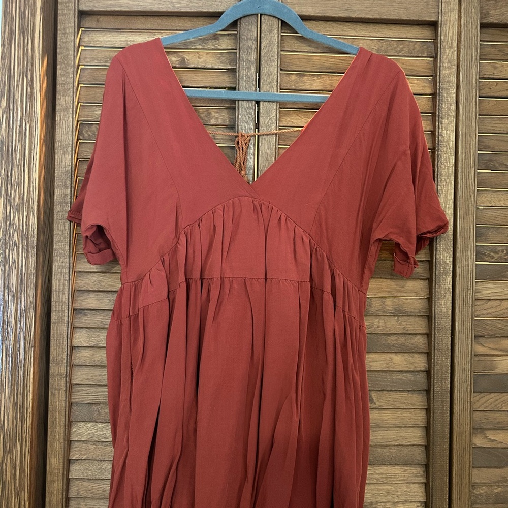 Rust Red V-Neck Dress
